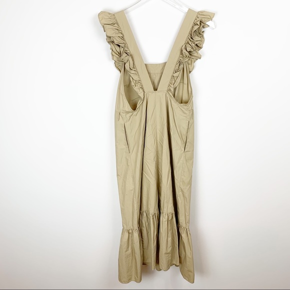 Urban Outfitters | Tan Poplin Ruffle Midi Dress - Picture 7 of 11